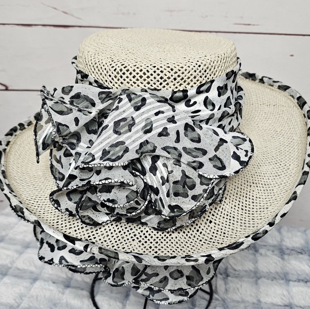 Vintage Sonni San Francisco Straw Hat with Leopard Print Scarf